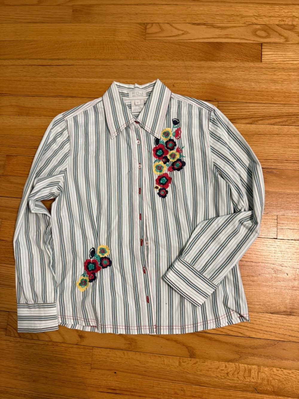 Striped Button-Up Shirt with Floral Embroidery FDJ French Dressing Cotton 10
